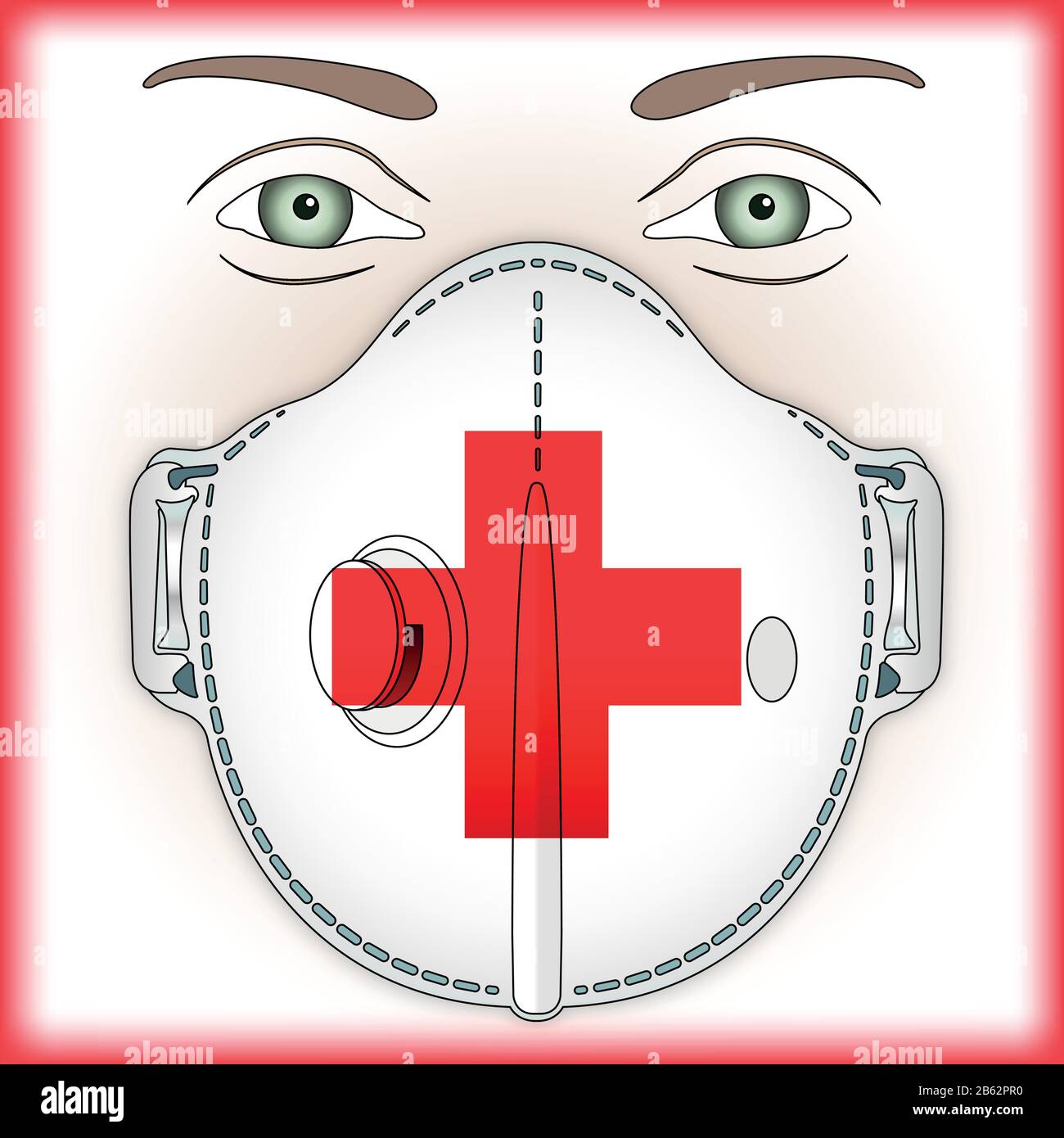 Maschera antivirale per la protezione antivirus con flag Croce Rossa, illustrazione vettoriale Illustrazione Vettoriale