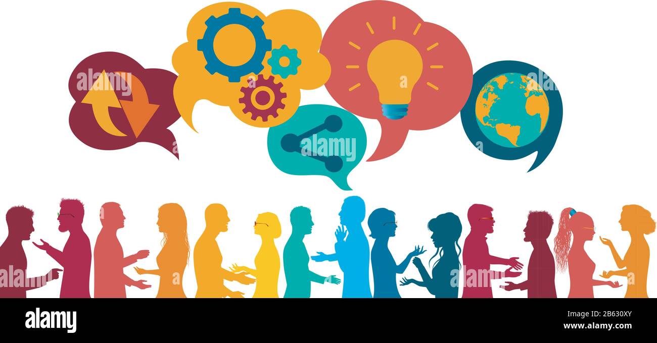 Condivisione della diversità di rete ideas.Communication people.Network teamwork.Multietnico.connessione e scambio di idee-dati-domande-pensieri.Influencer Illustrazione Vettoriale