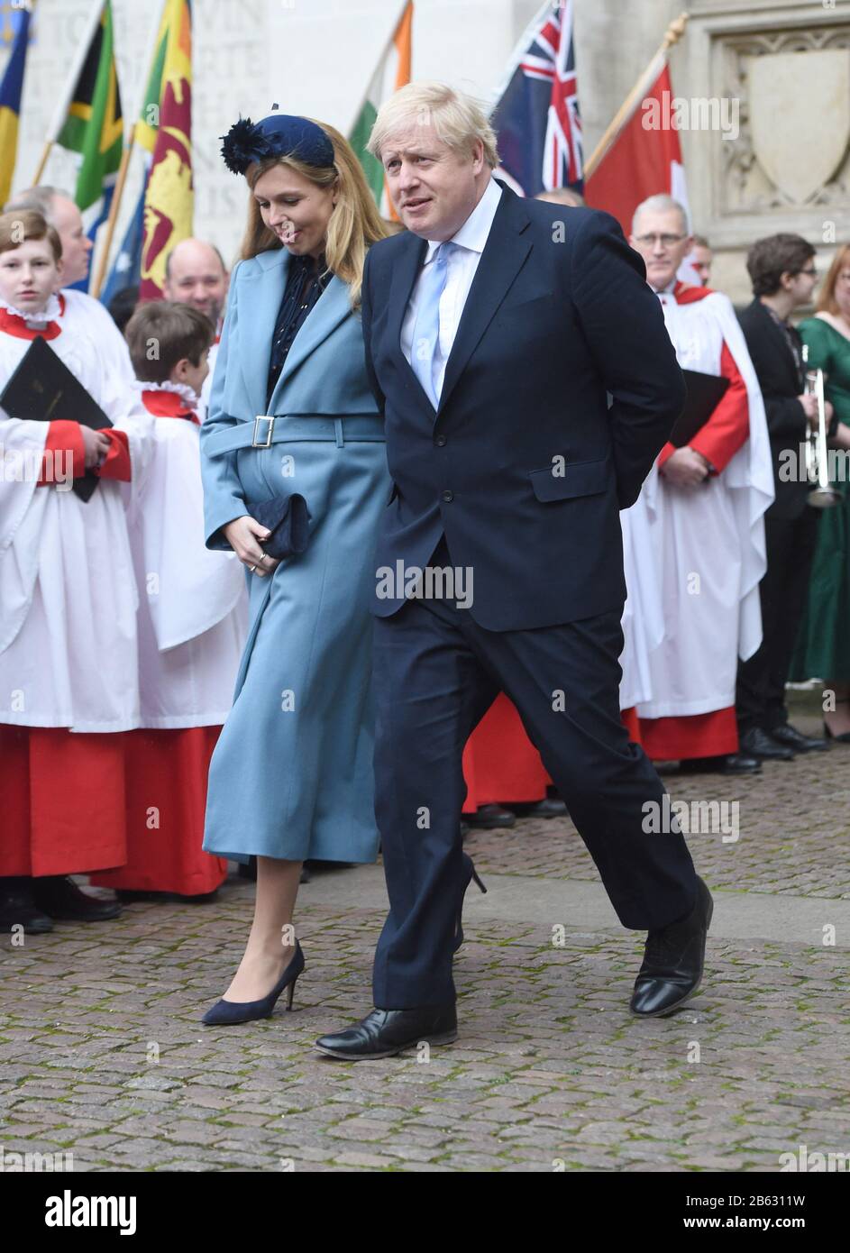 La Foto Deve Essere Accreditata ©Alpha Press 079965 09/03/2020 Boris Johnson E La Fidanzata Carrie Symonds Commonwealth Day 2020 Service Presso Westminster Abbey London Foto Stock