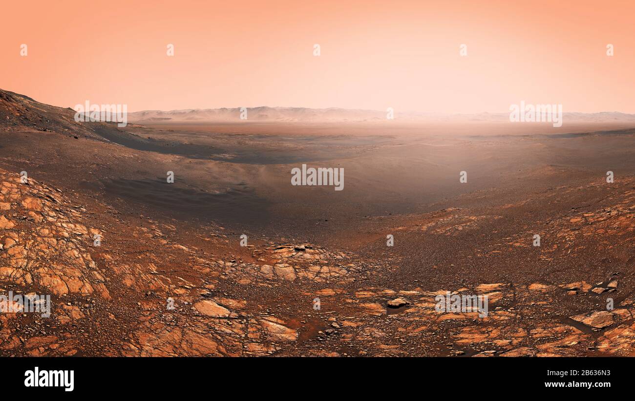 Panorama sulla superficie di Marte del pianeta rosso. Questo elemento di immagine fornito dalla NASA. Foto Stock
