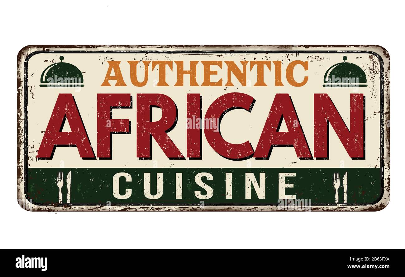 Cucina africana vintage arrugginito metallo segno su uno sfondo bianco, illustrazione vettoriale Illustrazione Vettoriale