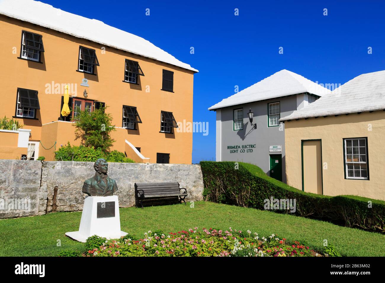 Sir Thomas Moore Bust & Buckingham Building, St. George, St. George'S Parish, Bermuda Foto Stock
