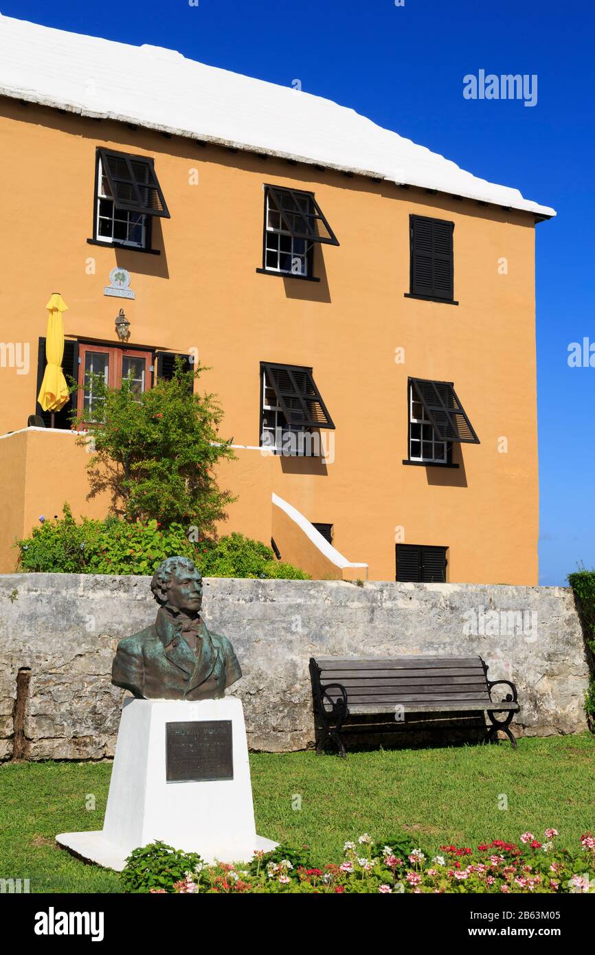 Sir Thomas Moore Bust & Buckingham Building, St. George, St. George'S Parish, Bermuda Foto Stock
