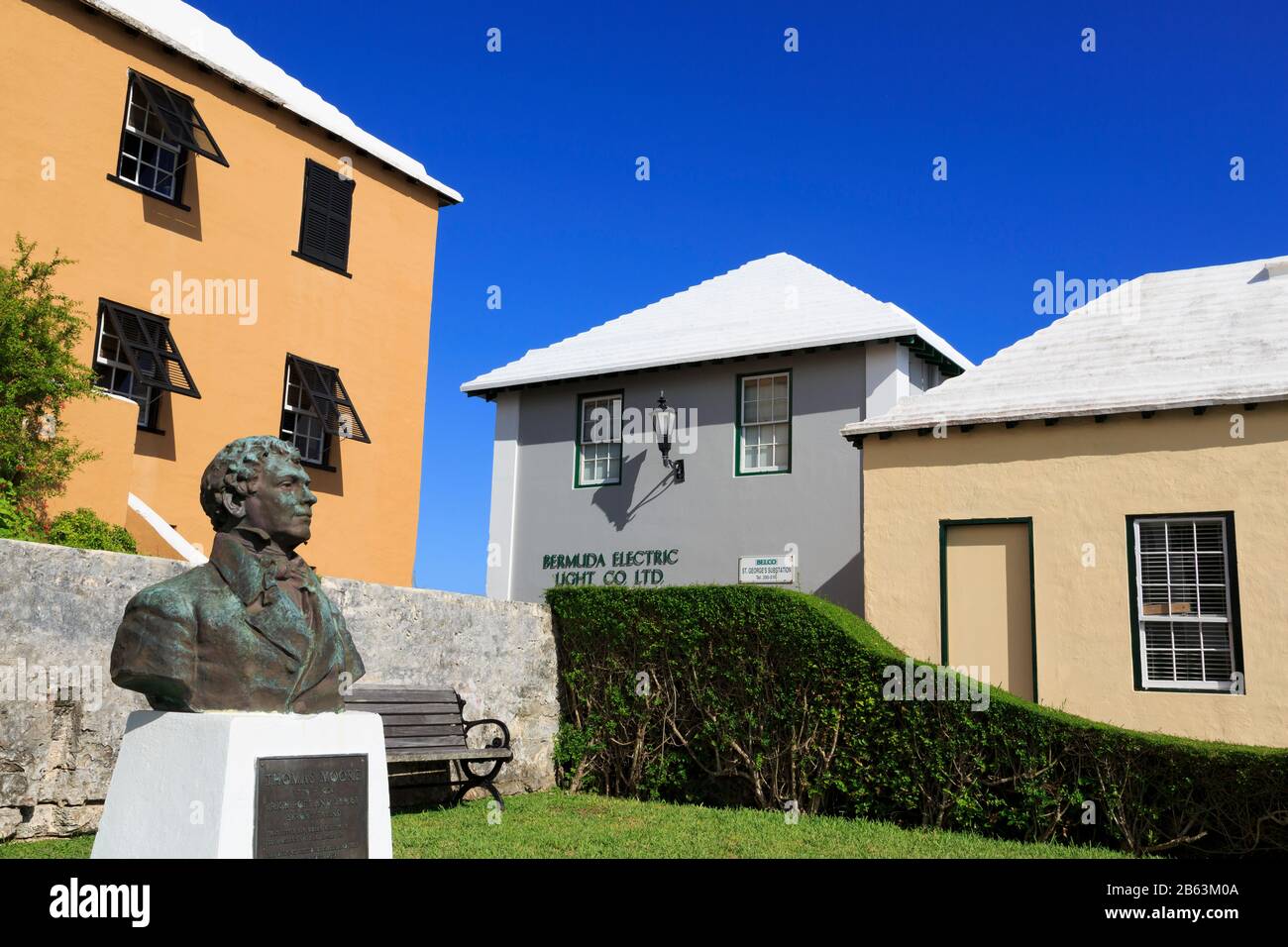 Sir Thomas Moore Bust & Buckingham Building, St. George, St. George'S Parish, Bermuda Foto Stock