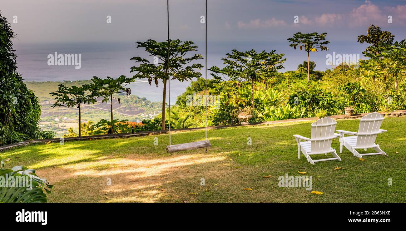 Altalena vuota su una piantagione di caffè vicino a Kona sul Isola di Hawaiʻi Foto Stock