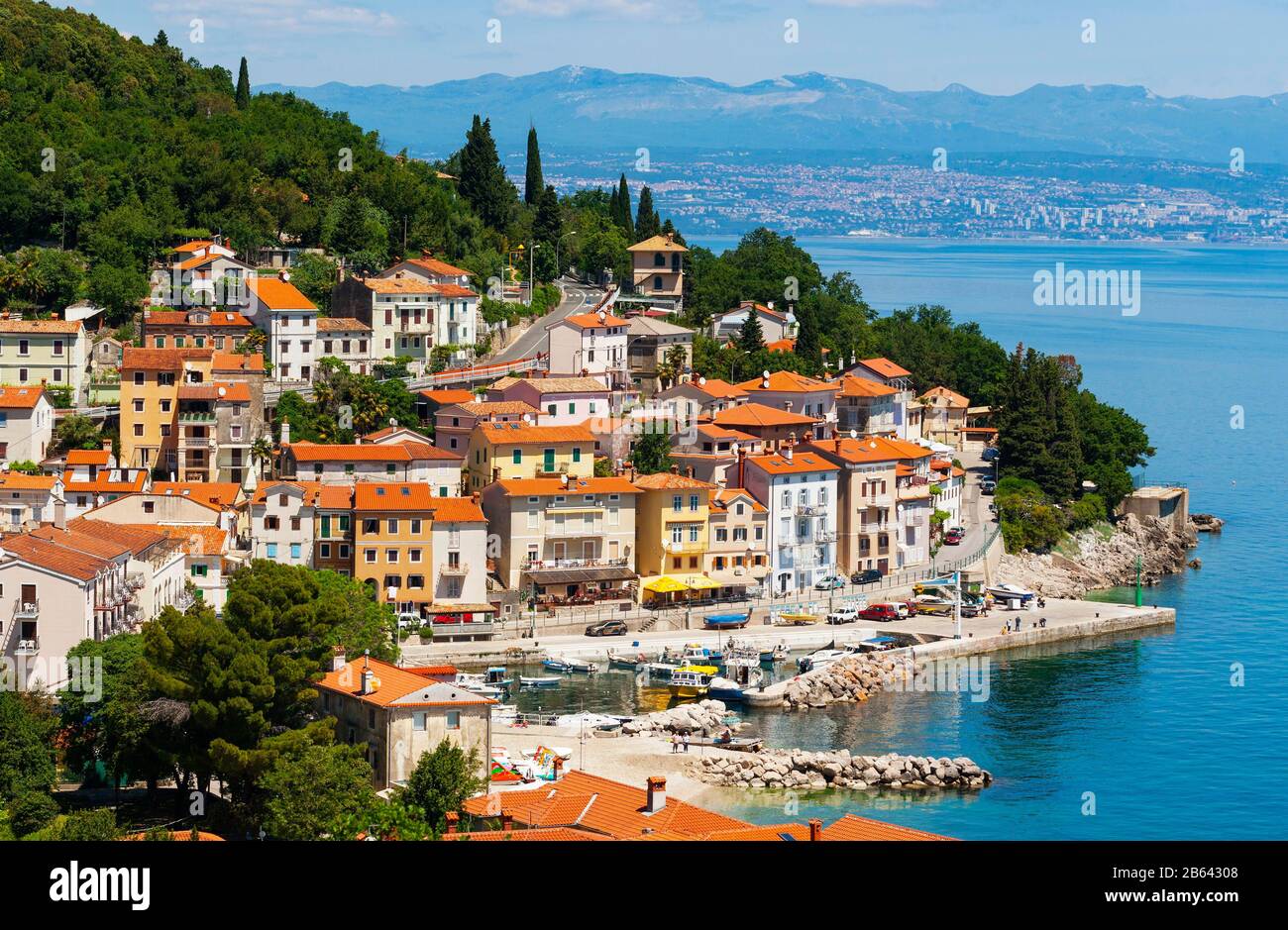 Vista Locale Di Moscenicka Draga, Istria, Golfo Del Quarnero, Mare Adriatico Croato, Croazia Foto Stock