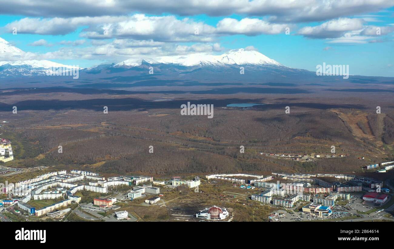 Sondaggio aereo di Petropavlovsk-Kamchatsky, Russia. Foto Stock