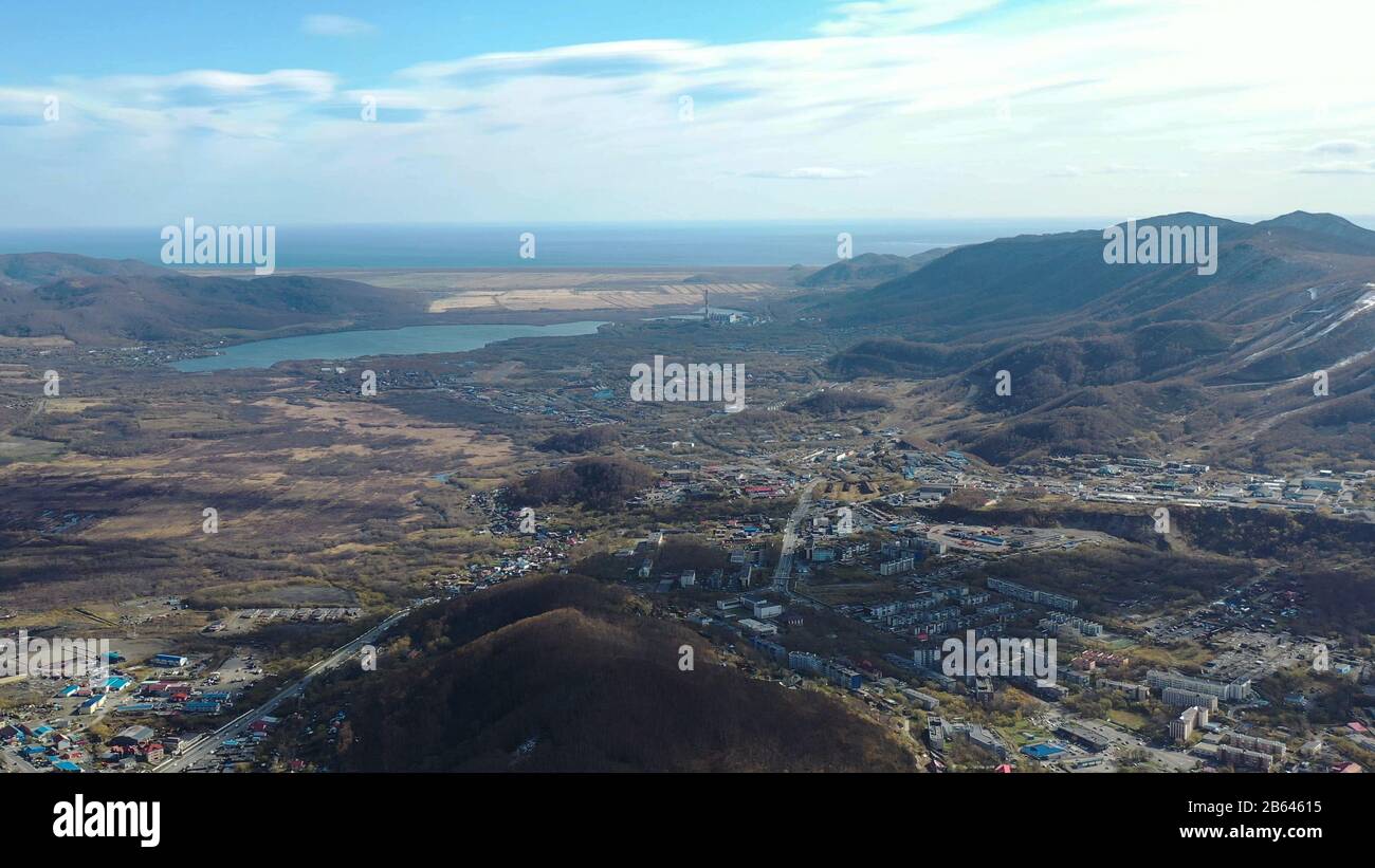 Sondaggio aereo di Petropavlovsk-Kamchatsky, Russia. Foto Stock