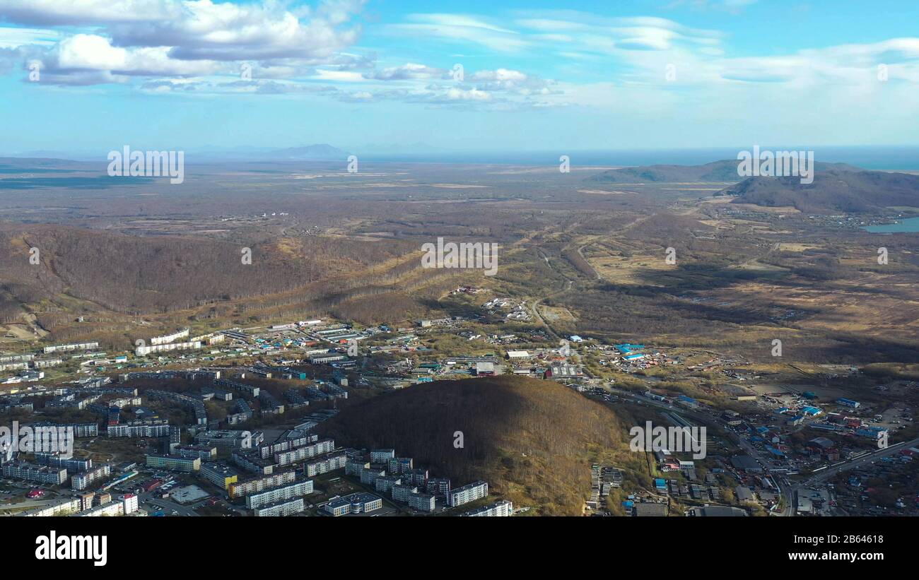 Sondaggio aereo di Petropavlovsk-Kamchatsky, Russia. Foto Stock