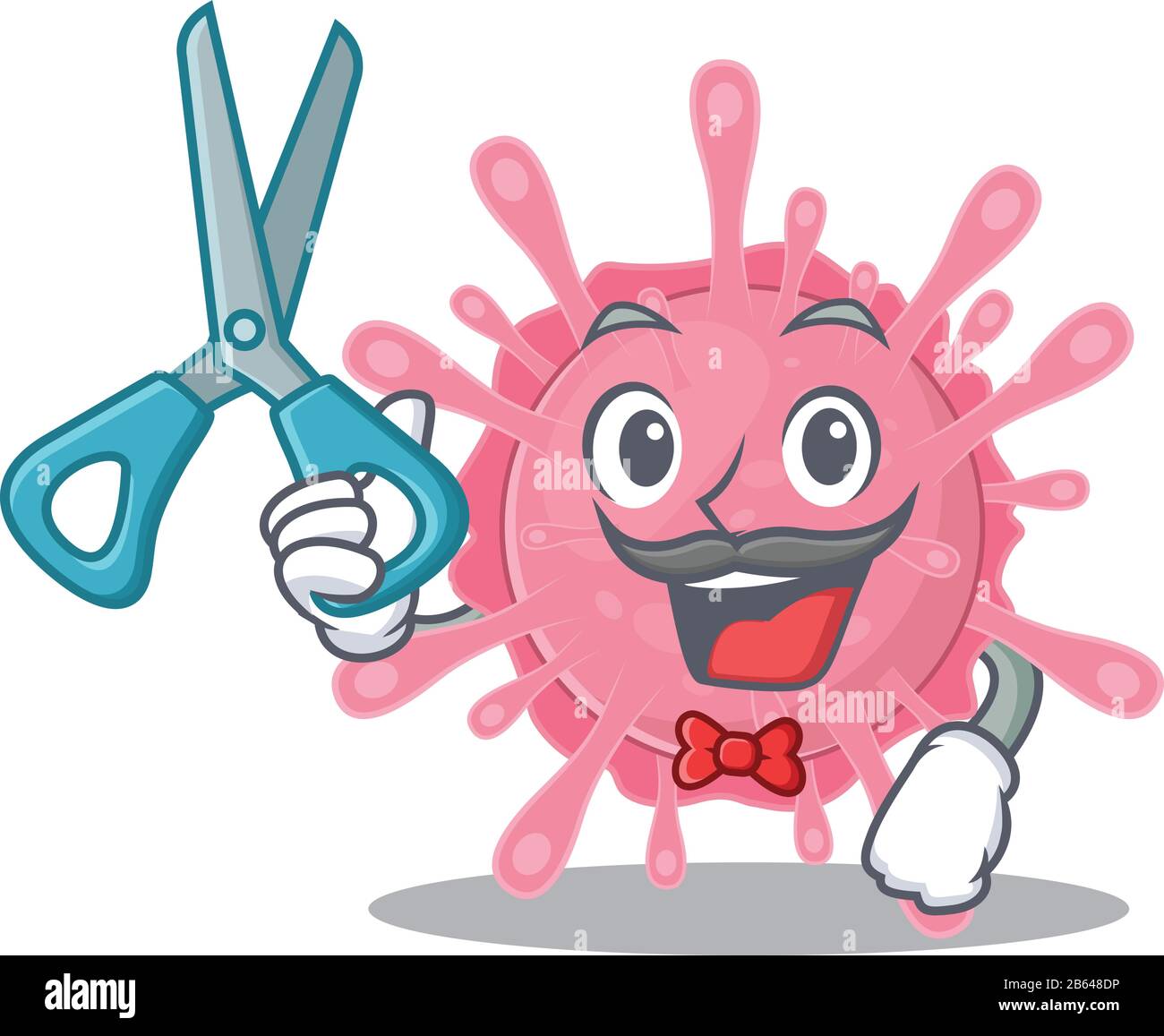 Stile di progettazione della mascotte del germe del virus della corona del barbiere freddo Illustrazione Vettoriale