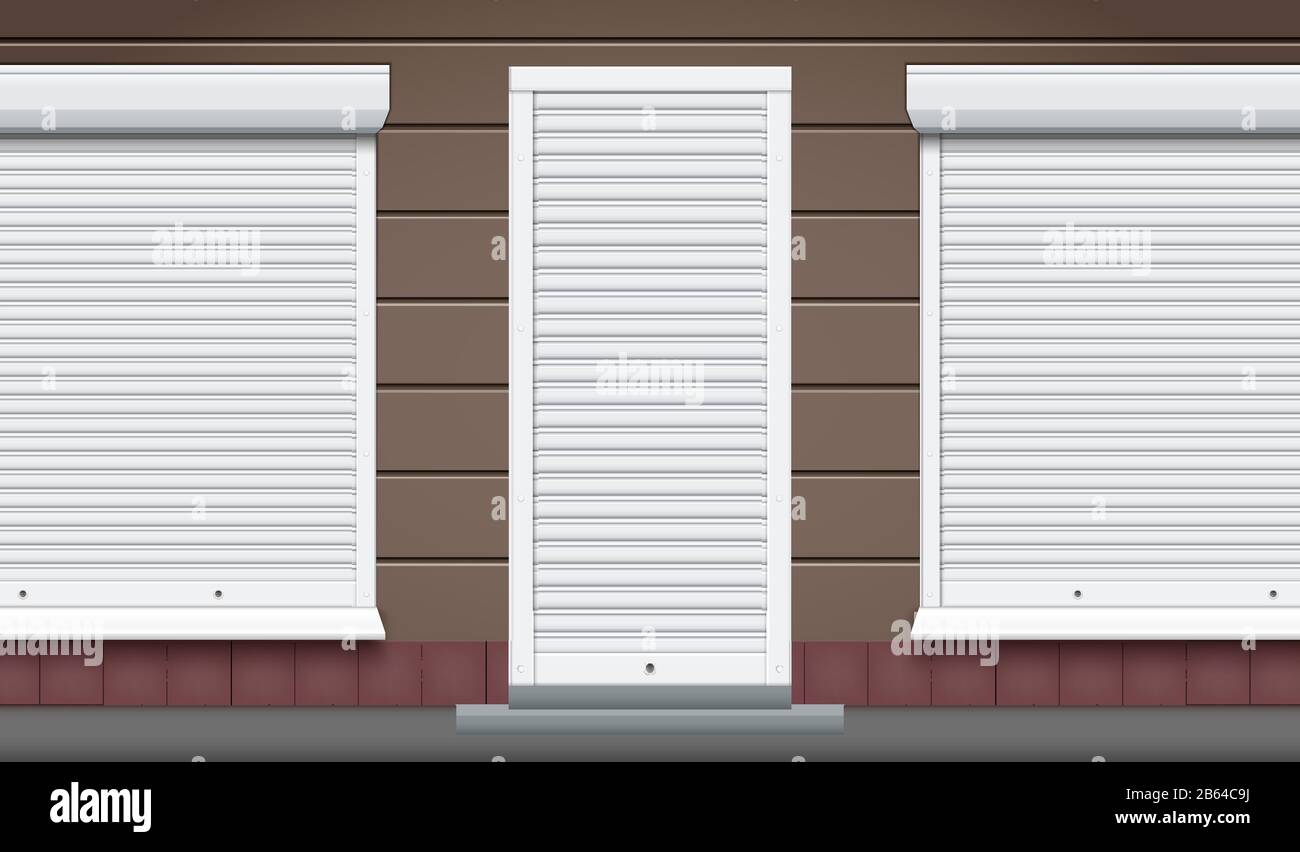 Esterno della facciata del negozio con storefront chiuso Illustrazione Vettoriale