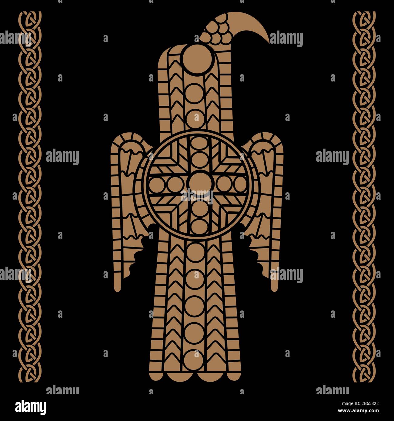 Spilla Aquila. Antica immagine visigota di un'aquila. La spilla dell'aquila è una delle creazioni più iconiche dei popoli barbari del 6th secolo. Illustrazione Vettoriale
