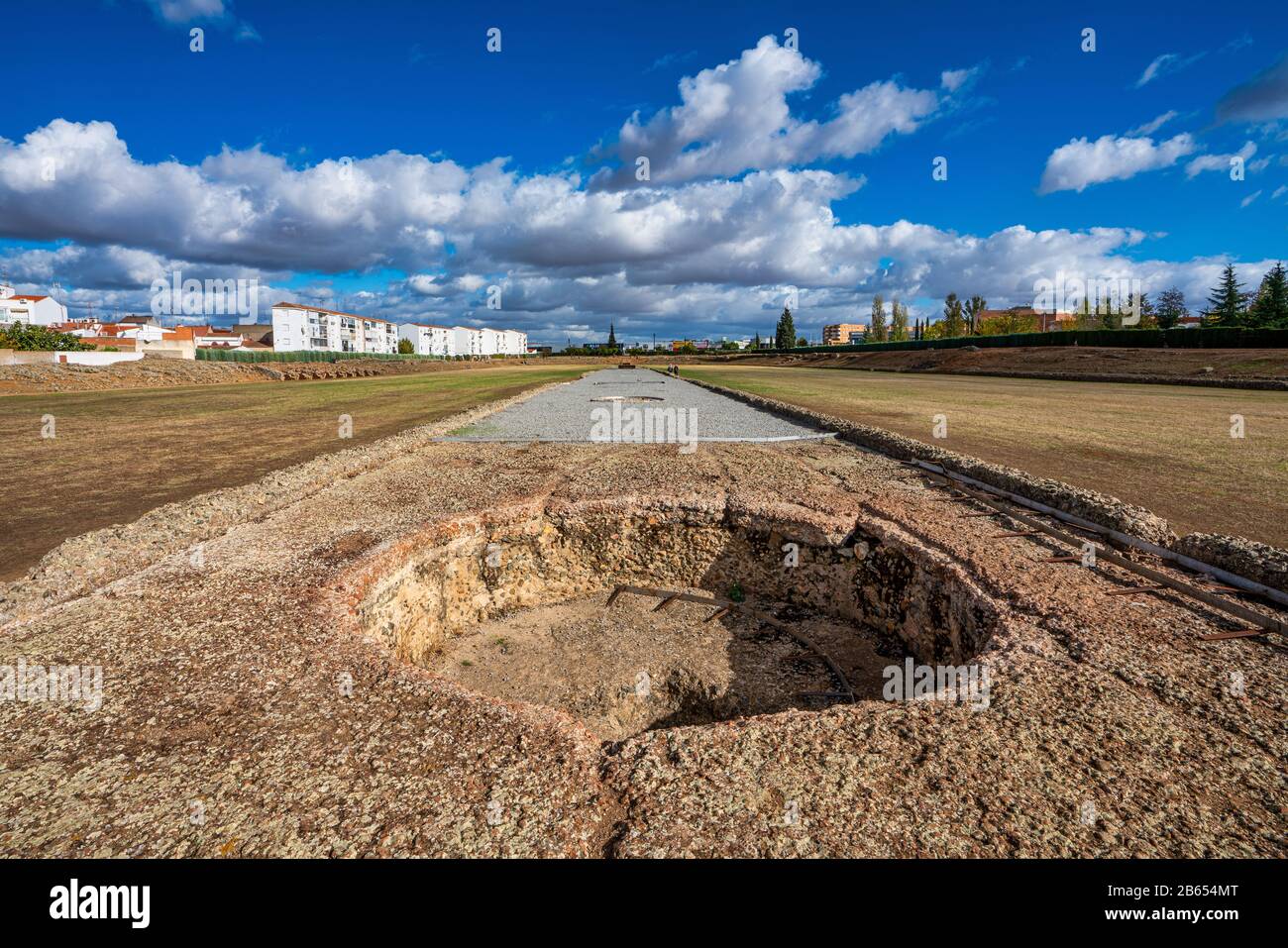 Il circo romano di Merida, la Spagna è stata utilizzata per carro racing e modellato sul Circo Massimo in Roma Foto Stock