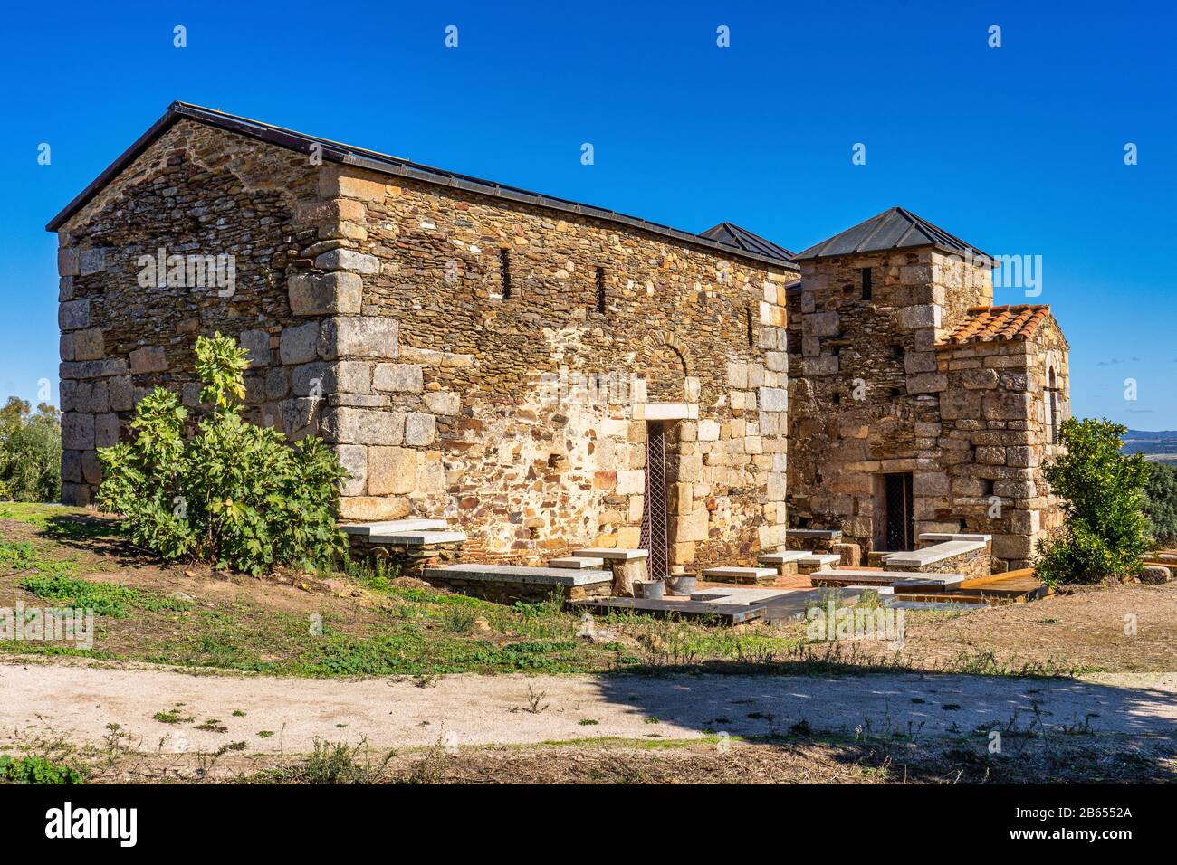 Mozarabo Basilica di Santa Lucia del Trampal in Alcuescar, provincia di Caceres, Turismo in Estremadura, Spagna Foto Stock