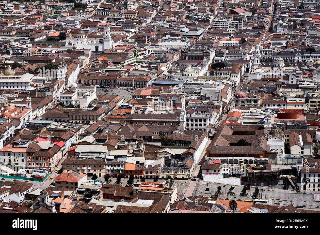 Paesaggio urbano della città vecchia a Quito, Ecuador Foto Stock