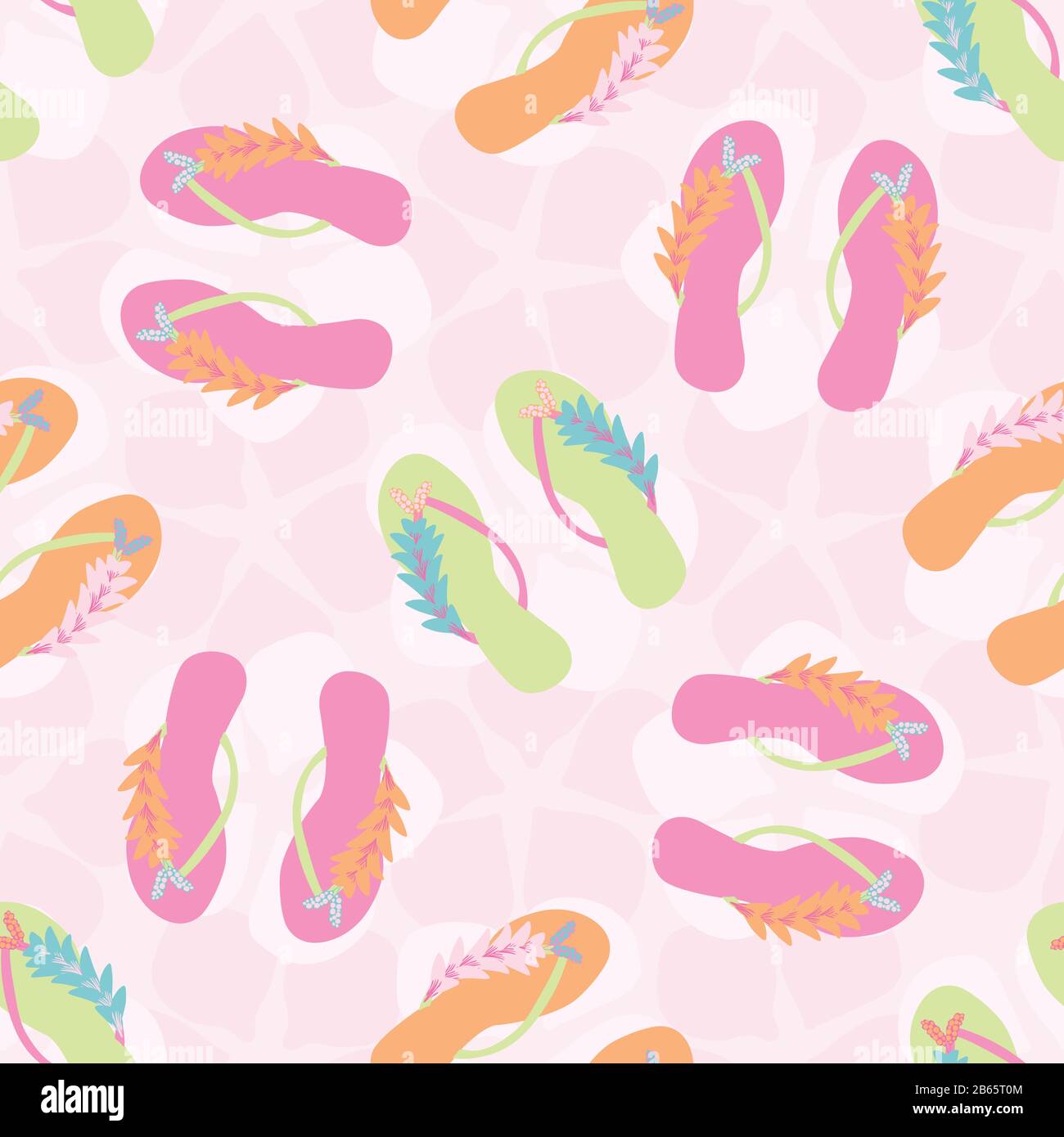 Flip flop shoe sfondo senza giunture vettoriale pattern. Sandali eleganti e fiori astratti sfondo tropicale. Tonalità rosa illustrazione moderna. Tutto sommato Illustrazione Vettoriale