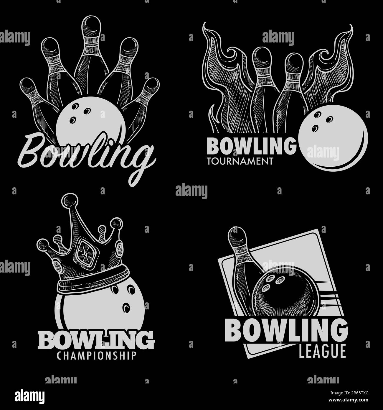 Bowling isolato icone, skittles e palla, campionato o torneo Illustrazione Vettoriale