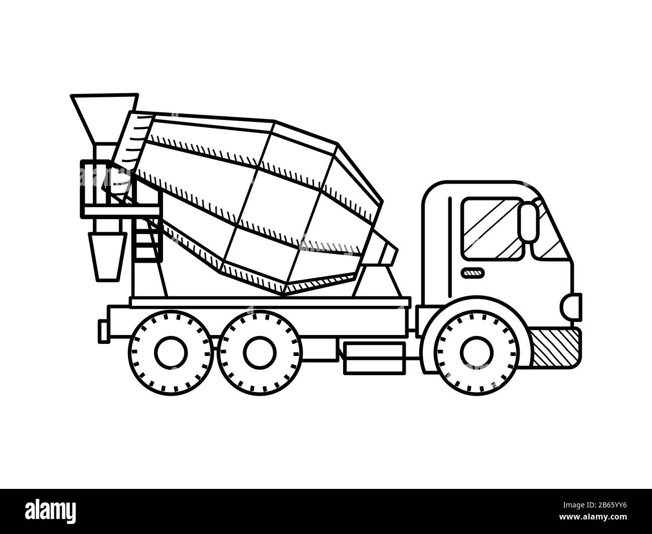 Pagina di colorazione contorno betoniera. Veicoli da costruzione. Libro da colorare per bambini. Illustrazione Vettoriale