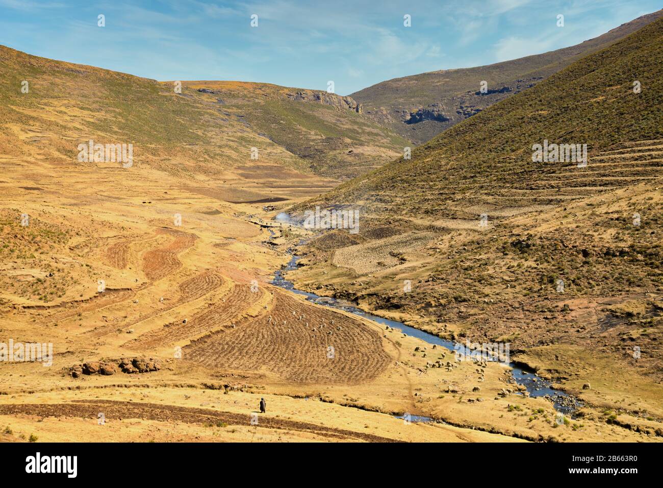 Lesotho montagna paesaggio vicino Malealea Vilage, Lesotho Foto Stock