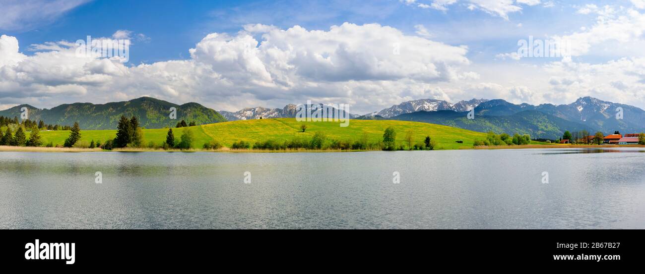 Panorama Landschaft im Allgäu vor den Bergen Foto Stock