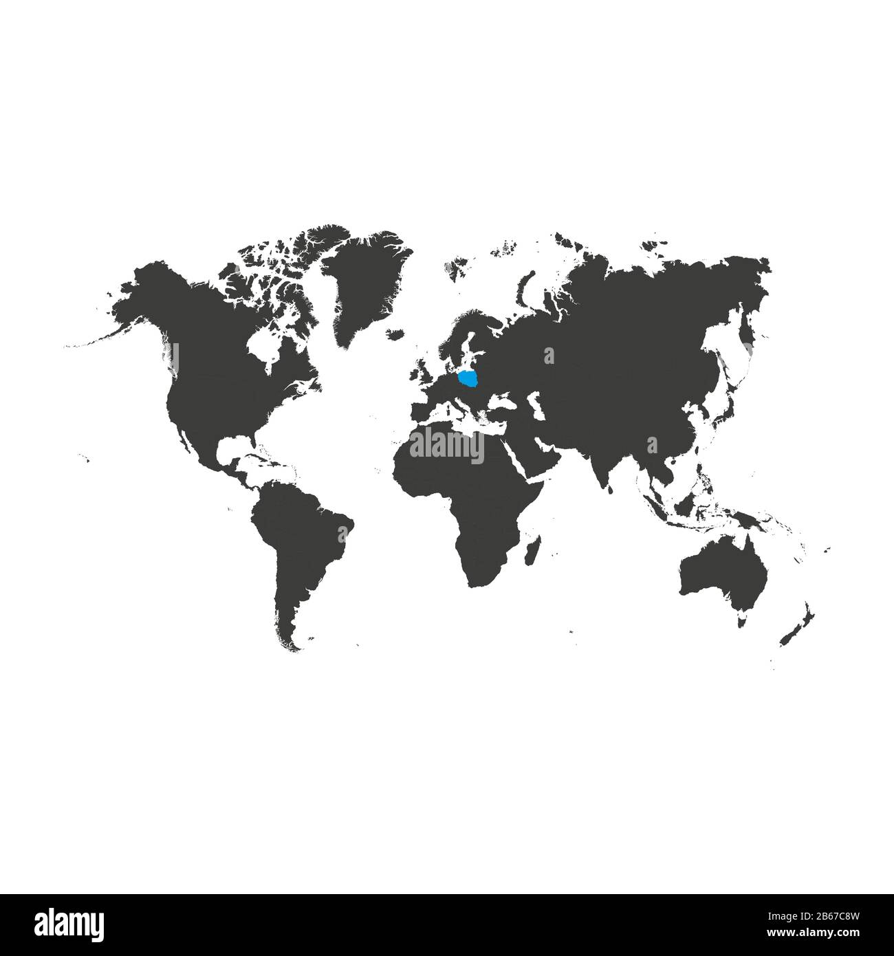 Paese europeo Polonia contrassegnati dal colore blu nella mappa del mondo illustrazione vettoriale. Illustrazione Vettoriale
