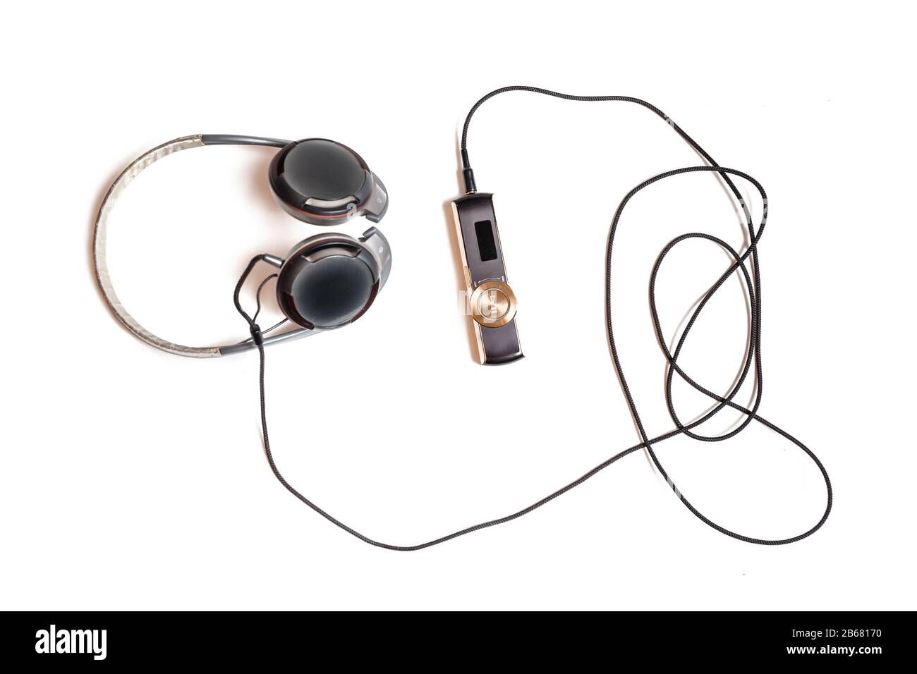 Lettore MP3 con cuffie isolate Foto Stock