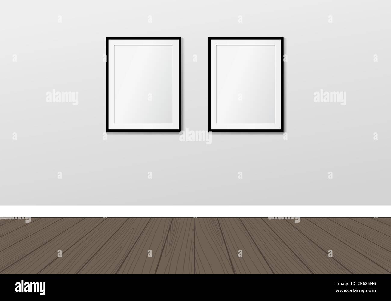 Due cornici sulla parete. Simulazione interna vettoriale. Design moderno degli interni scandianviani Illustrazione Vettoriale