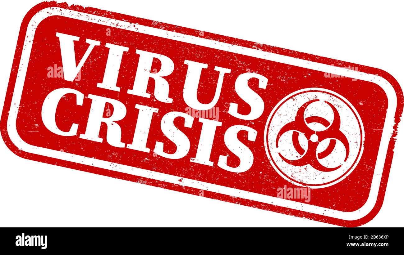 Crisi DEL VIRUS rosso e simbolo di rischio biologico gomma timbro vettore illustrazione Illustrazione Vettoriale