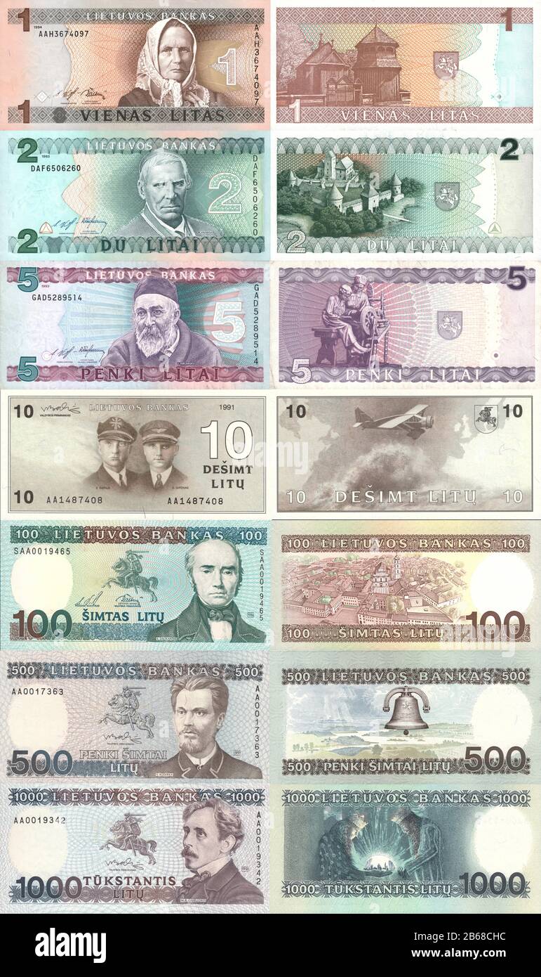 Vecchia Lituania Repubblica denaro Litas banconote a partire dal 1991 anni Foto Stock
