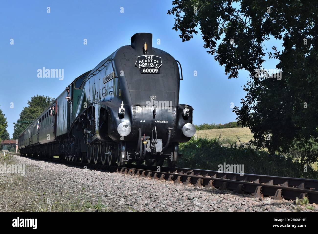 Locomotiva a vapore Union of South Africa sulla Ferrovia Mid Norfolk al Wyndham nel 2019 Foto Stock
