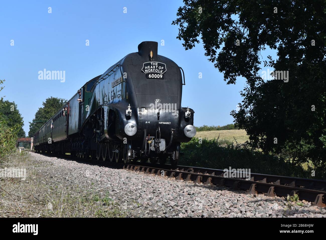 Locomotiva a vapore Union of South Africa sulla Ferrovia Mid Norfolk al Wyndham nel 2019 Foto Stock