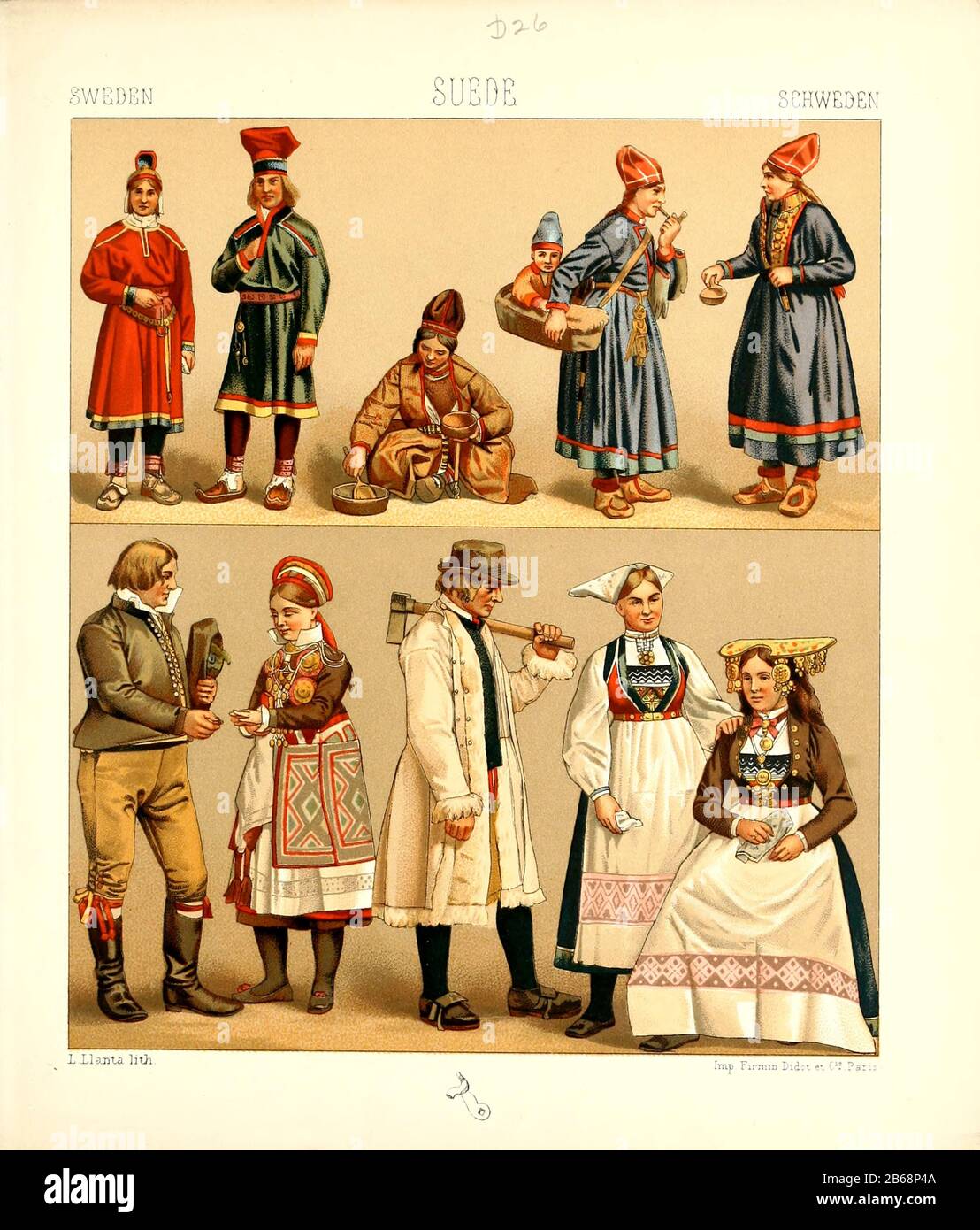 Antica moda e lifestyle svedese, 18th secolo da Geschichte des kostums in cronologischer entwicklung (Storia del costume in sviluppo cronologico) di Racinet, A. (Auguste), 1825-1893. E Rosenberg, Adolf, 1850-1906, Volume 5 stampato a Berlino nel 1888 Foto Stock