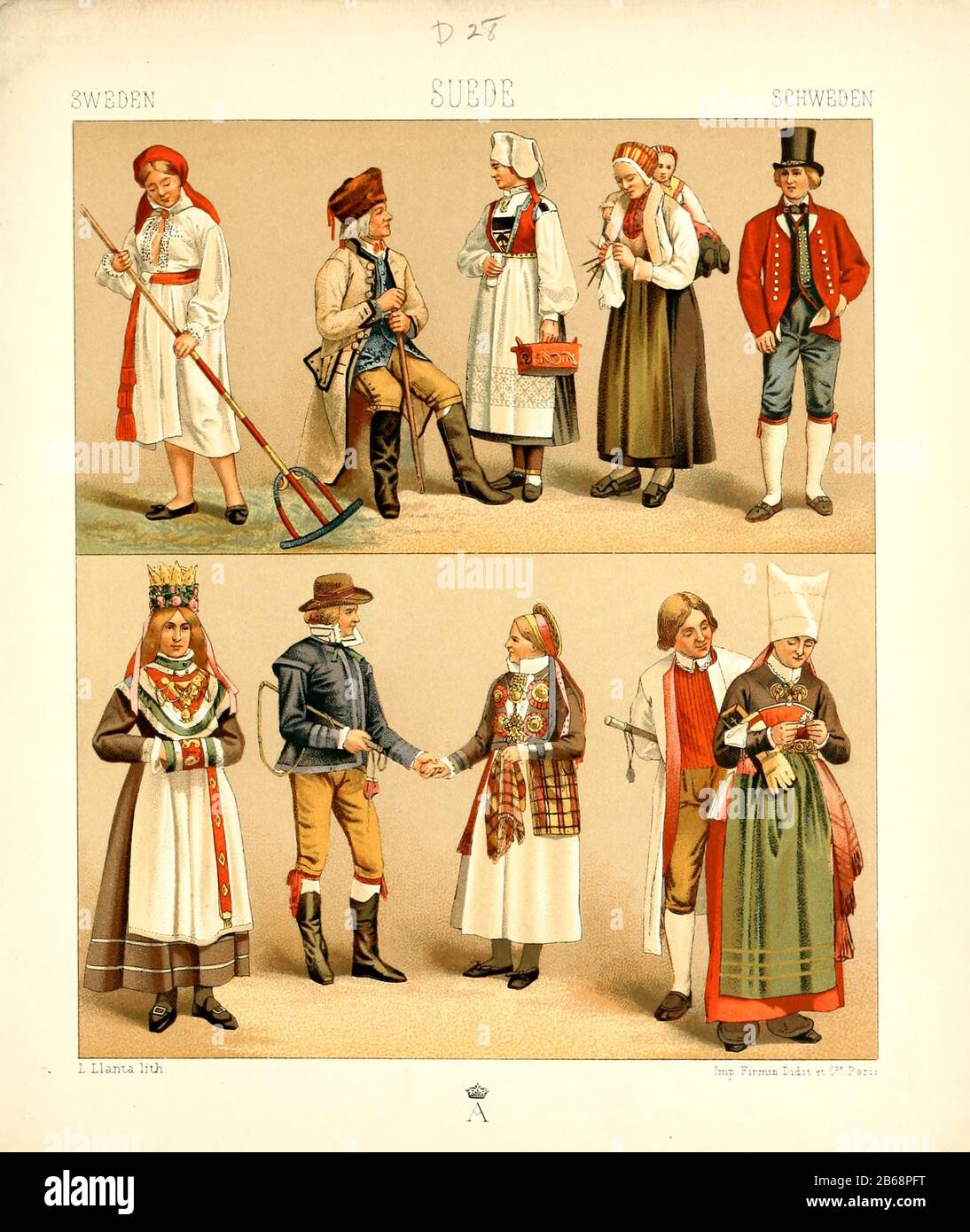 Antica moda e lifestyle svedese, 18th secolo da Geschichte des kostums in cronologischer entwicklung (Storia del costume in sviluppo cronologico) di Racinet, A. (Auguste), 1825-1893. E Rosenberg, Adolf, 1850-1906, Volume 5 stampato a Berlino nel 1888 Foto Stock