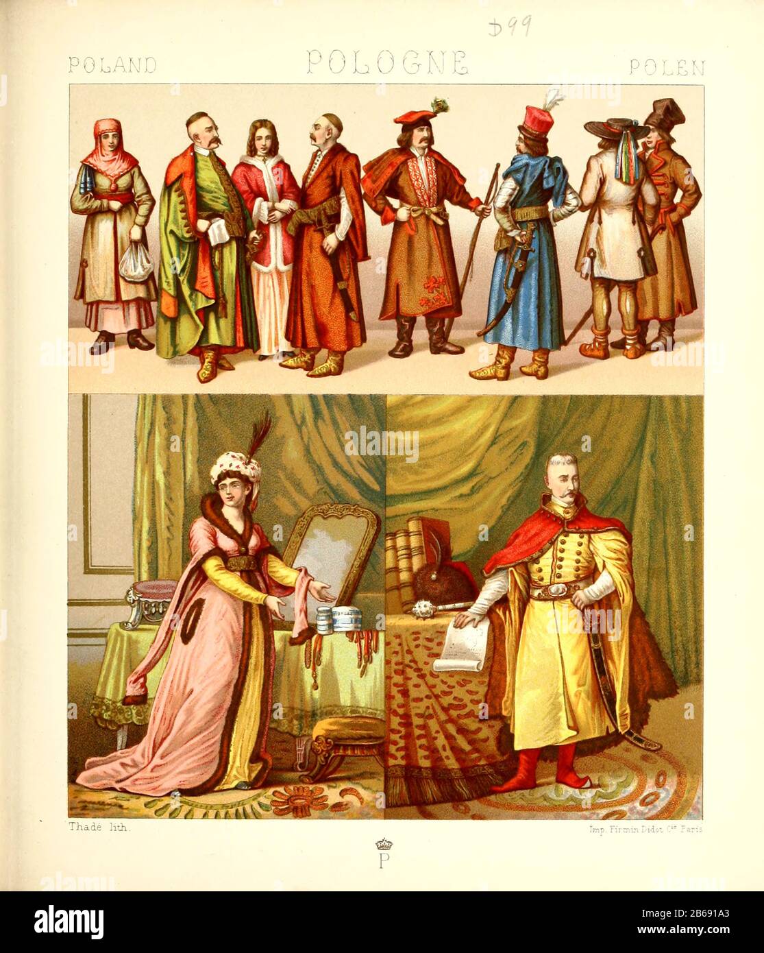 Antica moda e lifestyle polacca, 18th secolo da Geschichte des kostums in cronologischer entwicklung (Storia del costume in sviluppo cronologico) di Racinet, A. (Auguste), 1825-1893. E Rosenberg, Adolf, 1850-1906, Volume 5 stampato a Berlino nel 1888 Foto Stock