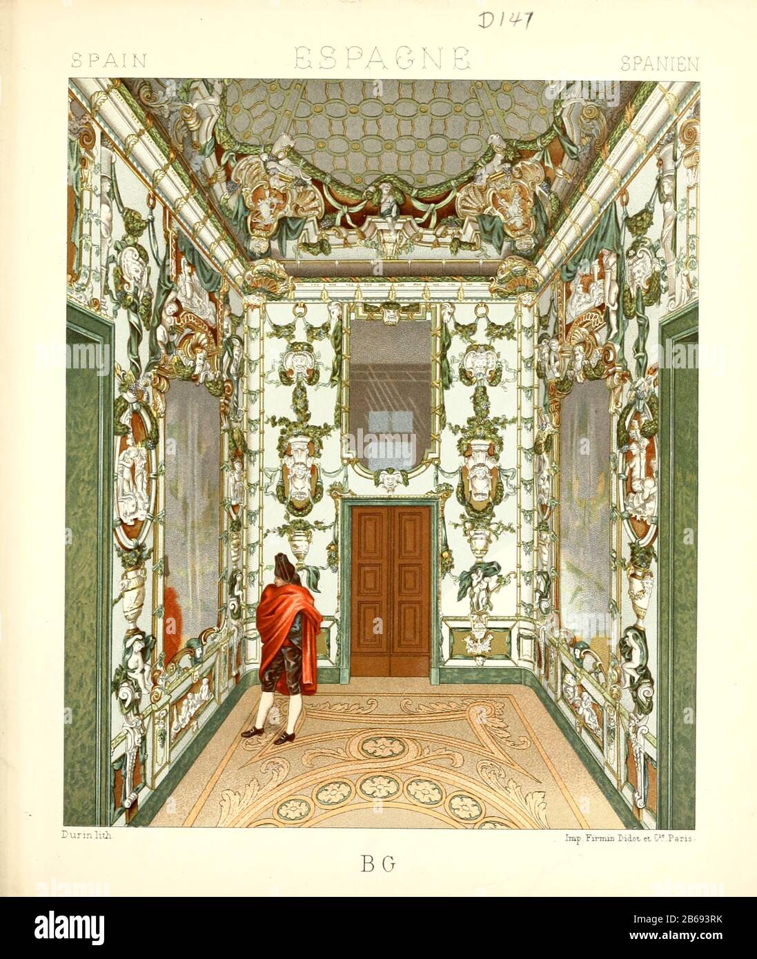 Antica moda e lifestyle spagnola, 18th secolo da Geschichte des kostums in cronologischer entwicklung (Storia del costume in sviluppo cronologico) di Racinet, A. (Auguste), 1825-1893. E Rosenberg, Adolf, 1850-1906, Volume 5 stampato a Berlino nel 1888 Foto Stock