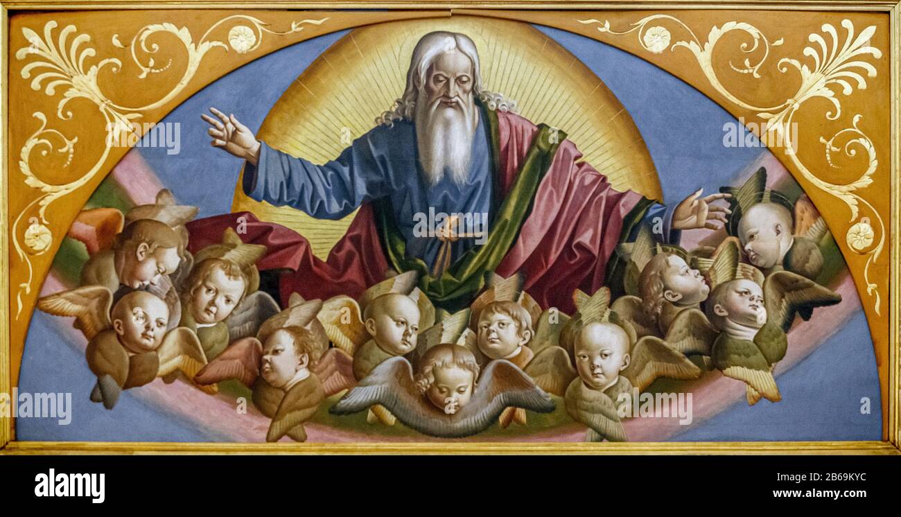 Italia Emilia Romagna - Galleria Civica d'Arte Faenza - Marco Palmezzano - Padre Eterno e cherubini nelle lunette Foto Stock