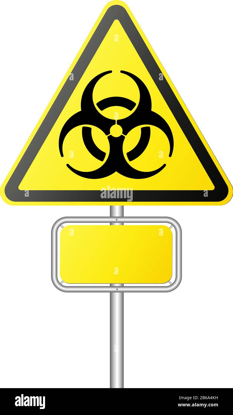 simbolo di pericolo biologico giallo sul polo isolato sulla figura vettoriale bianca Illustrazione Vettoriale