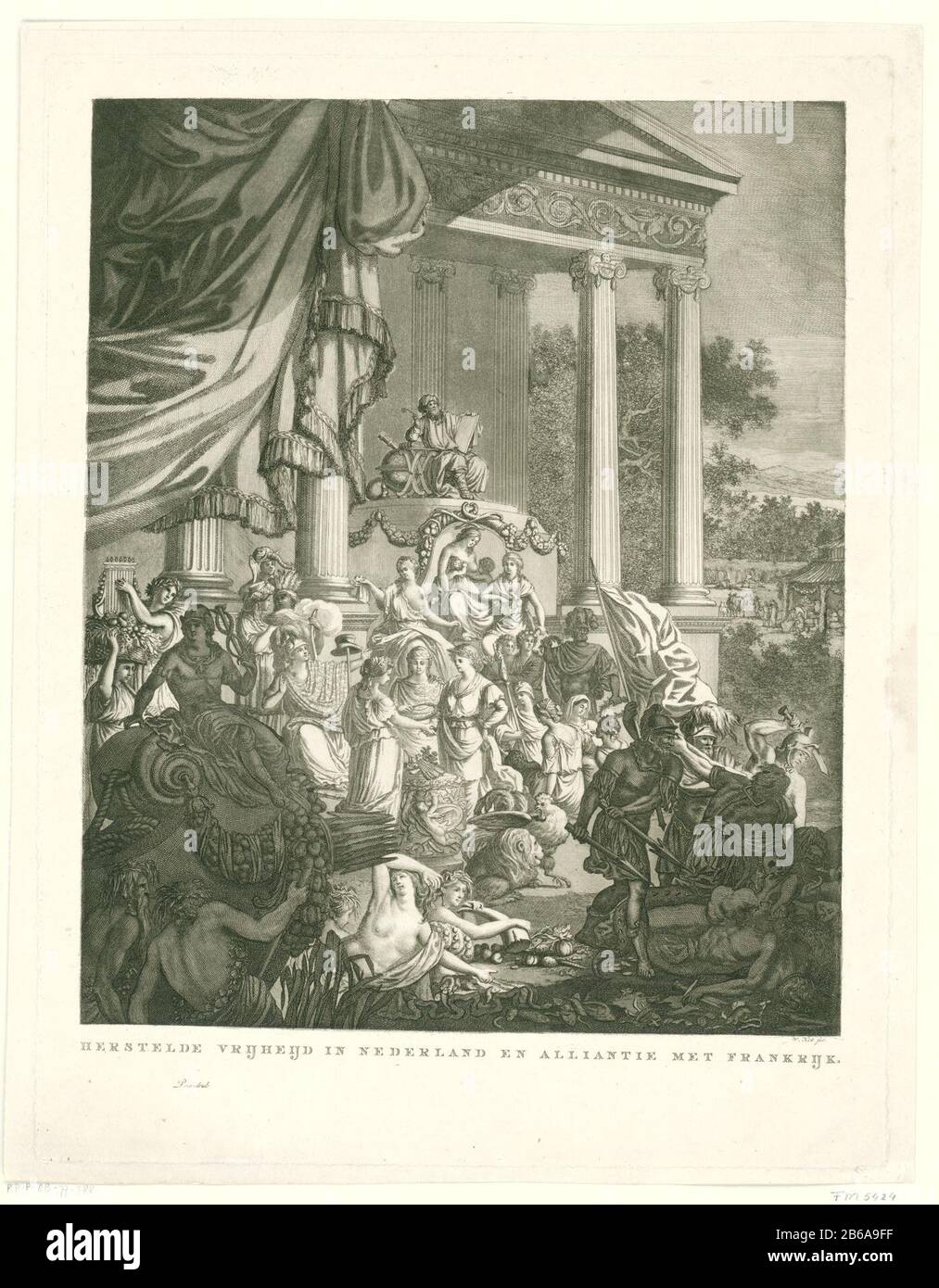 Allegoria di Alleanza con la Francia, 1795 Restaurato Vrijheijd in Olanda e  alleanza con la Francia (oggetto del titolo) Allegoria sul ripristino della  libertà da parte dell'Alleanza con la Francia, 1795. Per