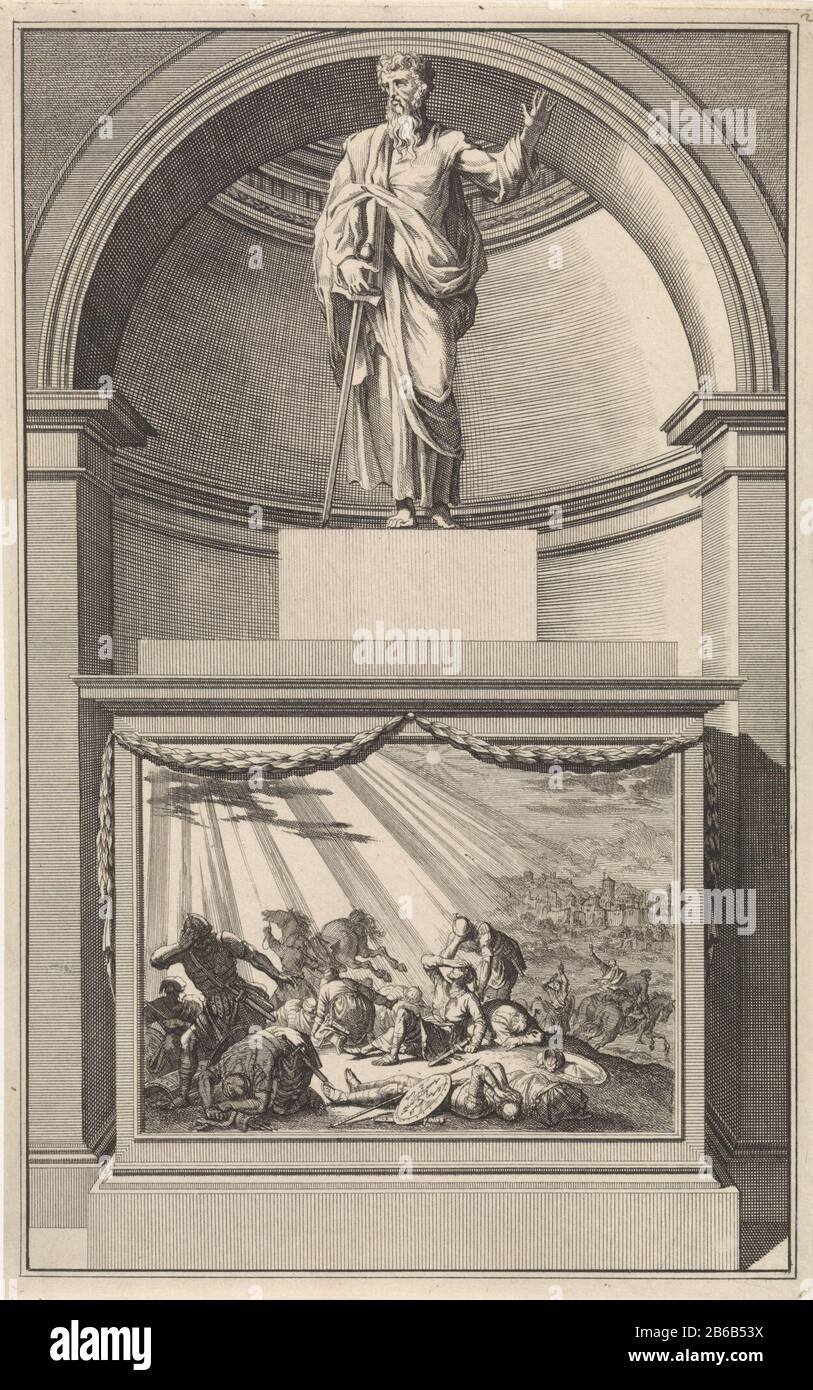 Apostel Paul De St. Paul con un pesante: D in mano. Paolo sorge su un plinto che sul fronte della sua conversione durante il suo viaggio a Damasco in foto è gebracht. Produttore : stampatore: Zwansvliet Stampa autore: Zacharias Chatelain (II) al disegno di: Jan Goeree Luogo fabbricazione: Amsterdam Data: 1698 caratteristiche Fisiche: Incisione, e engra; materiale di prova: Tecnica della carta: Incisione / engra (processo di stampa) dimensioni: Foglio: H 280 mm × W 176 mmToelichtingProefdruk di illustrazione: Cave, William. Antichità apostoliche, o vita (...) degli apostoli di heylige tre parti. Ut Foto Stock