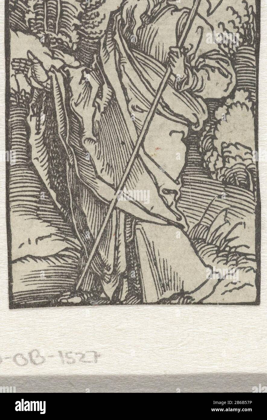 L'apostolo Matteo con un ellebaardo. Produttore : stampatore: Albrecht Dürer (near) Luogo di produzione: Nürnberg Data: 1503 caratteristiche Fisiche: Legno blocco materiale: Carta Tecnica: Legno blocco dimensioni: Immagine: H 62 mm × b 41 mmToelichtingIllustratie per: Salus anim [a] e, Norimberga : Hieronymus Höltzel, 1503. Klinkert, C. Oggetto: L'apostolo e l'evangelista Matteo (Matteo); possibili attributi: Angelo, ascia, libro, halberd, penna e inkhorn, borsellino, scroll, quadrato, spada Foto Stock