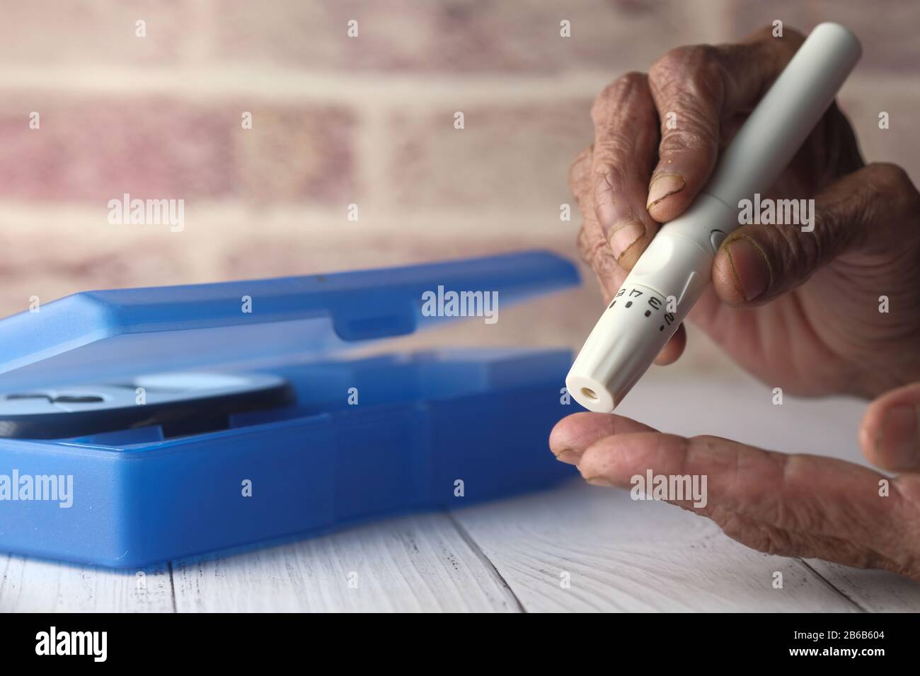 Test Glicemia Per diabete, primo piano. Foto Stock