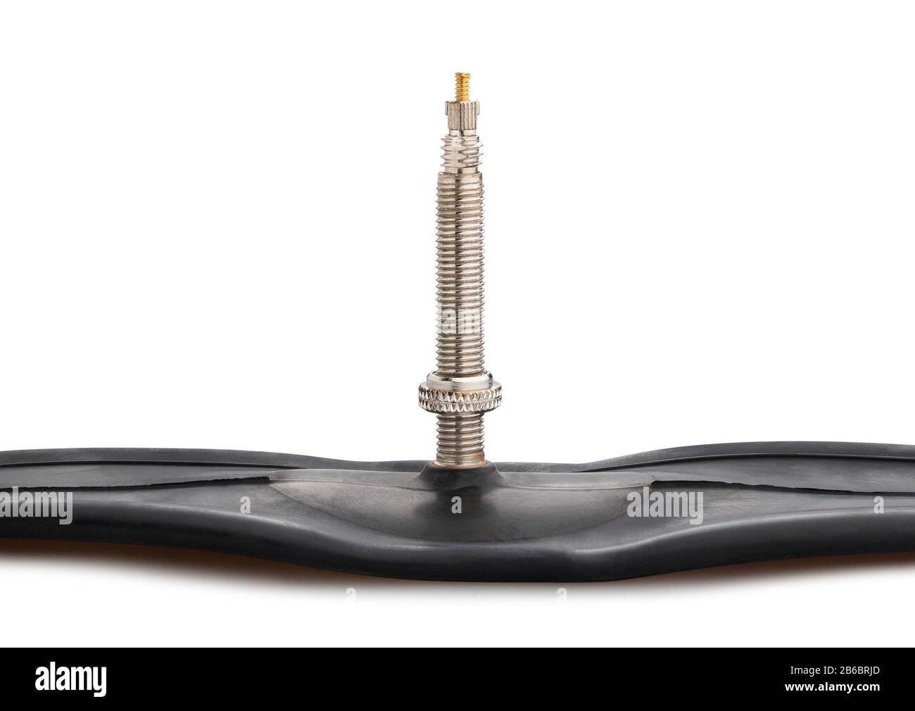 percorso del tubo della valvola di presta della bicicletta isolato su bianco Foto Stock