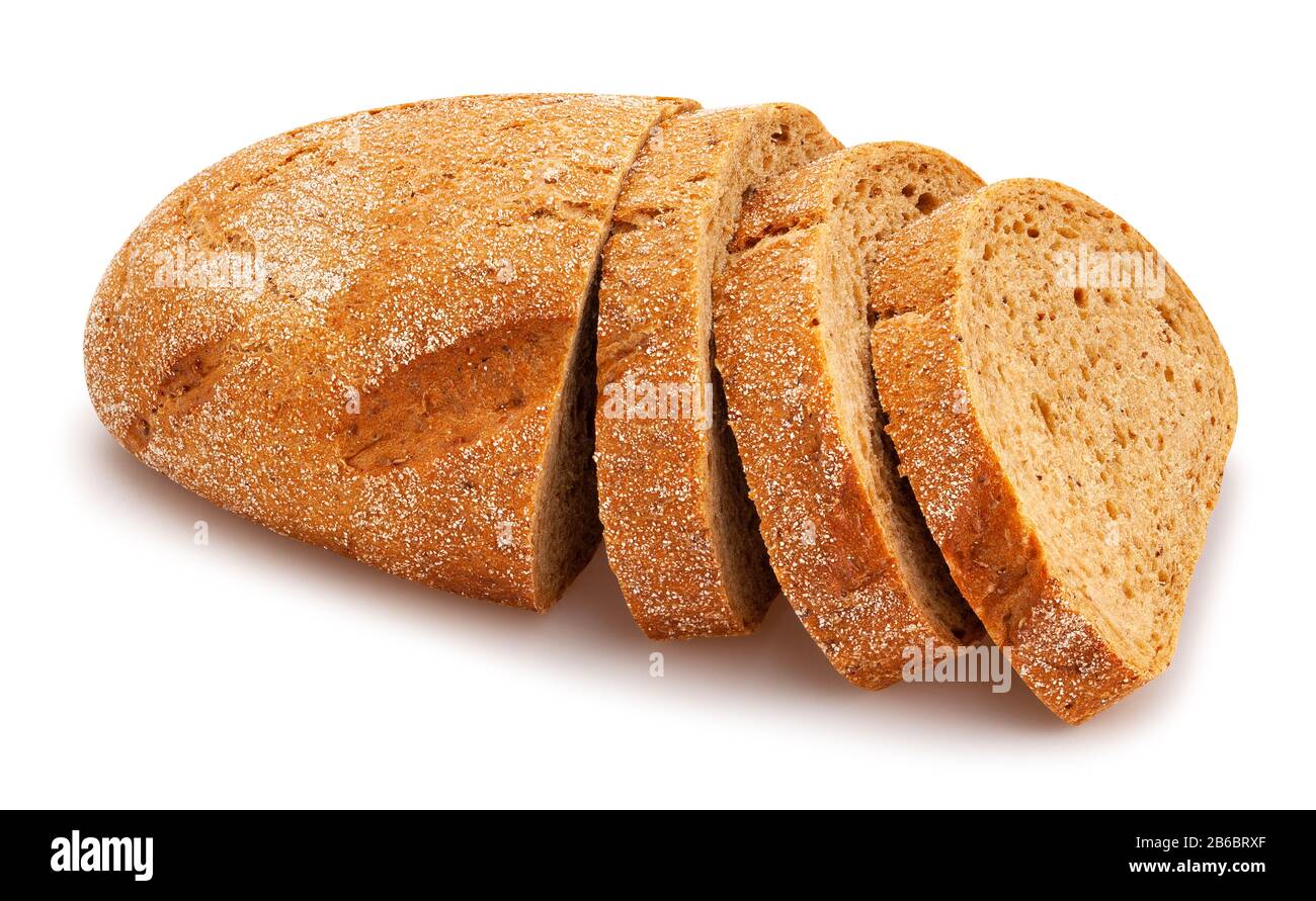 pane marrone a fette isolato su bianco Foto Stock