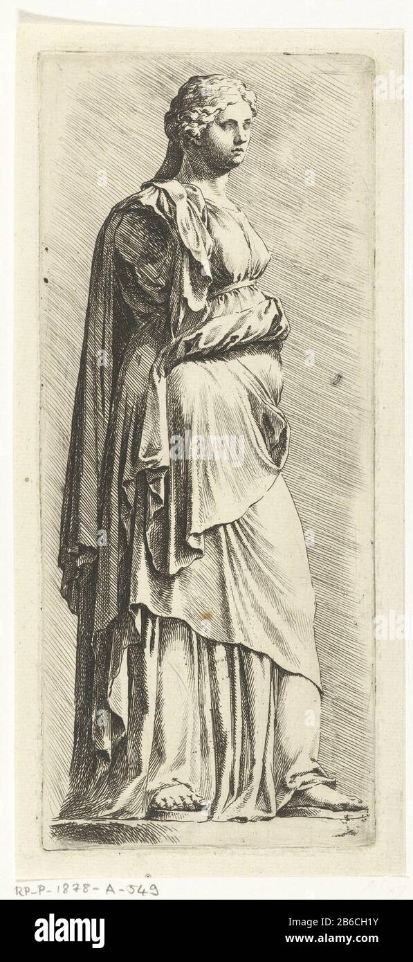 Immagine di una donna senza braccia Signorum Veterum Icones i (titolo della serie) immagine di una donna senza braccia, Cesi Juno conosciuto. Produttore : printmaker Jan the Bishop to view: Anonymous place manufacturing: Northern Netherlands Dating: CA. 1663 - o dopo il 1668 caratteristiche Fisiche: Incisione, materiale di prova: Carta Tecnica: Incisione dimensioni: Bordo della lastra: H 210 mm × W 88 mmToelichtingafkomstig: Jan Bishop, Signorum Veterum Icones parte 1 [c. 1668] Oggetto: (Storia di) Juno (Hera) Foto Stock