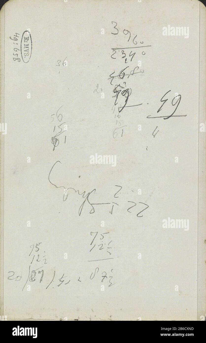 Calcoli copertina posteriore da un libro con 30 bladen. Produttore : disegnatore: Marius Bauer Data: 1902 caratteristiche Fisiche: Matita materiale: Matita di carta Foto Stock