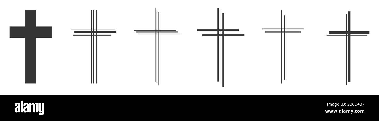 Icone vettoriali della Croce cristiana. Set Di Croci cristiane su sfondo bianco. Illustrazione del vettore. Varie Croci Cristiane Nere. Illustrazione Vettoriale