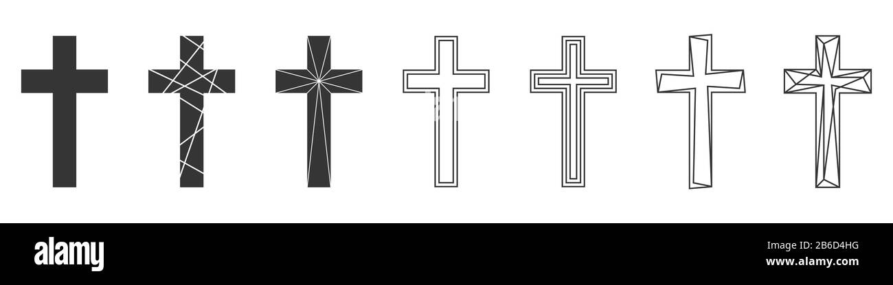 Set Di Croce Cristiana. Icone vettoriali astratte isolate. Illustrazione del vettore. Varie Croci Cristiane Nere. Illustrazione Vettoriale