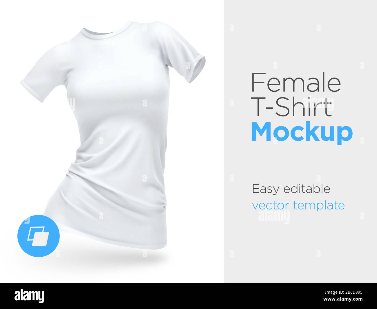 Modello Realistico Bianco Donna Bianca T-Shirt Cotone Abbigliamento. Svuota Mock Up Illustrazione Vettoriale