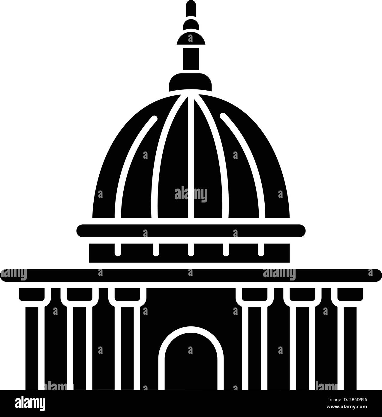 Supreme Court icona glifo nero. Istituzione giudiziaria più alta. Ente governativo. Courthouse. Ufficio amministrativo. Applicazione della legge. Simbolo di silhouette Illustrazione Vettoriale