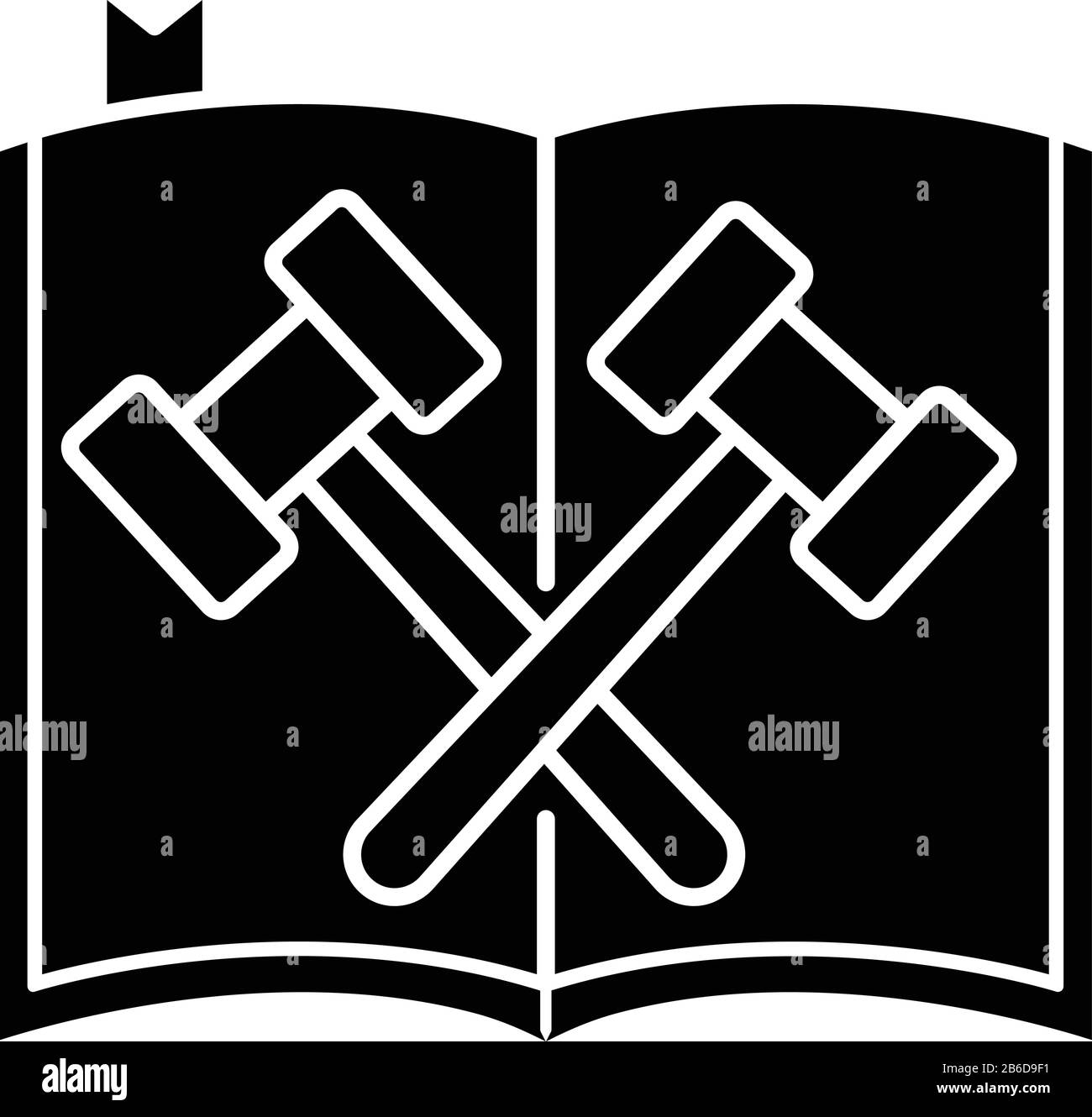 Codice legale icona glifo nero. Statuto del tribunale. Normative federali, emanazioni. Applicazione della legge. Legislazione. Legge. Sistema di regole. Silhouette Illustrazione Vettoriale